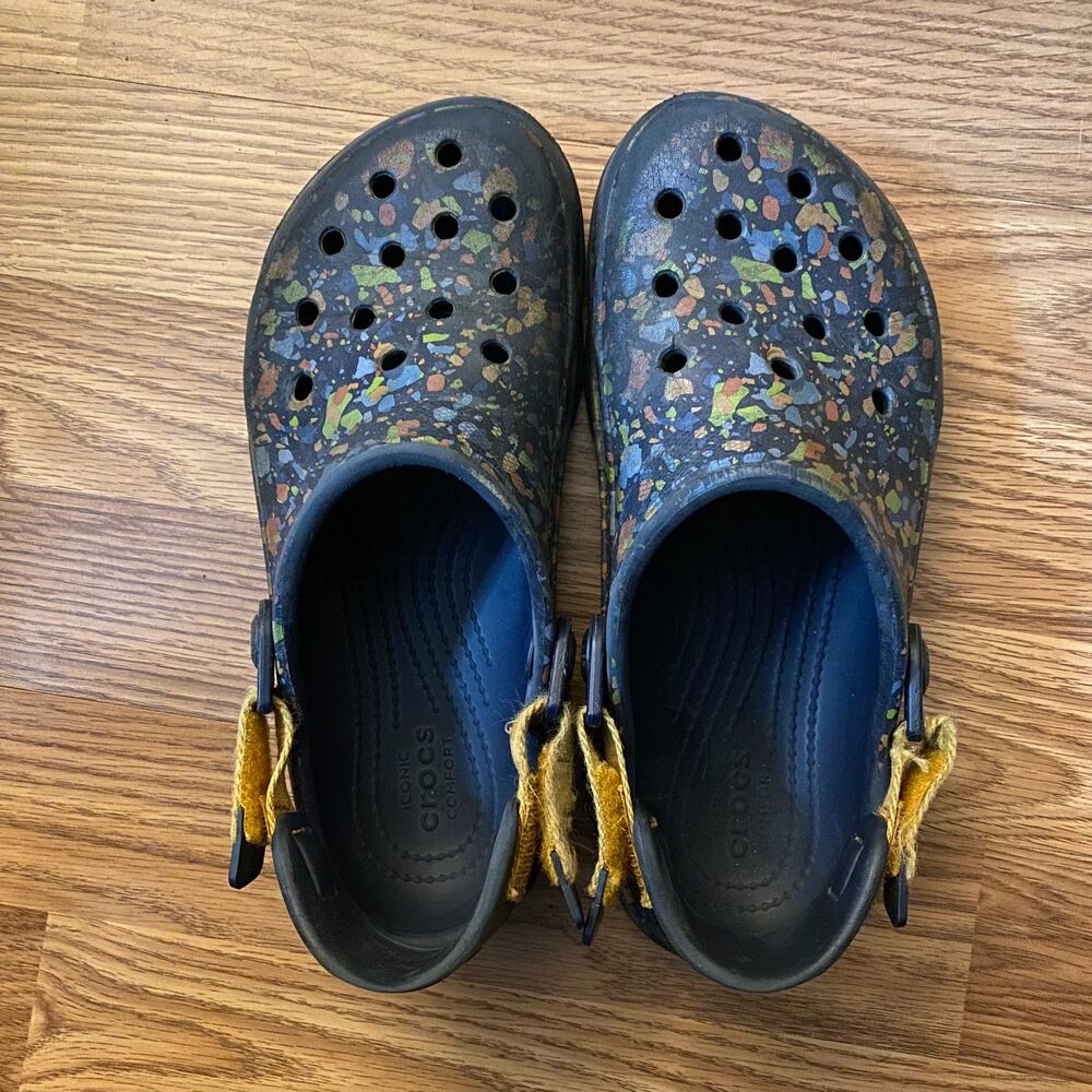 Paint Splatter Navy Adjustable Strap Crocs: Size J5